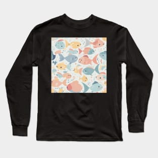 A Seamless Pattern of Adorable Pastel Fish Long Sleeve T-Shirt